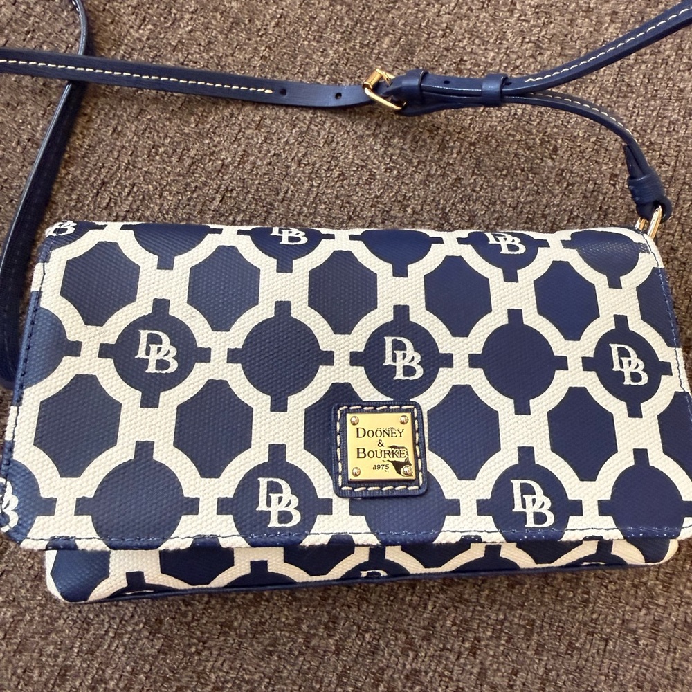 Dooney & Bourke Navy and White Geometric Logo Crossbody
